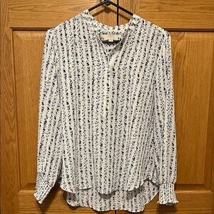 LOFT Striped Floral Blouse in Blue and White